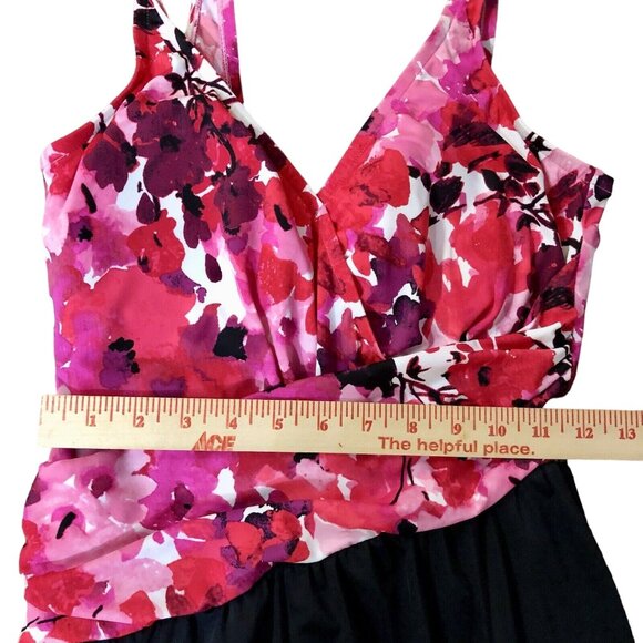 Maxine of Hollywood Swimsuit Womens 12 Used Pink Red Purple Floral Black MM4GF37 - Picture 9 of 13